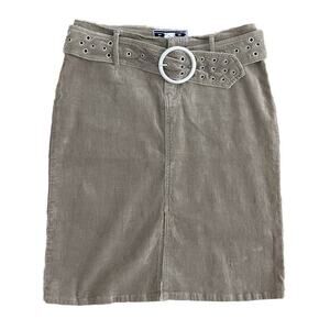 Vintage Y2K Corduroy Skirt Womens Size M/9 Straight Knee Length Grommet Belt